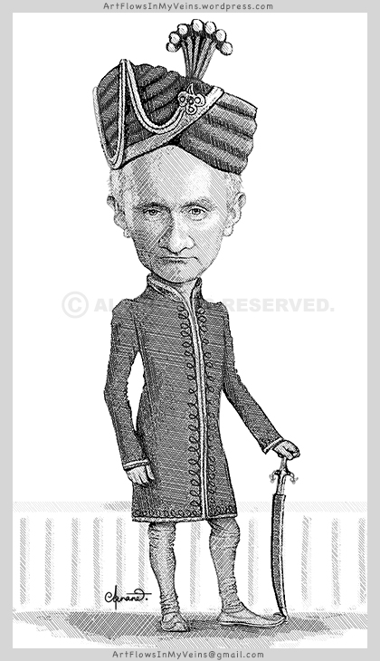 Putin's Caricature as Indian Maharaja - Hatchwork - Pen and Ink look - Tsar of russia, russian president by anand artist.