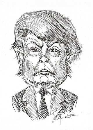 Caricature, Cartoon, Sketch of Donald Trump - Republican candidate for US 2016 Presidential elections - Parody, comedy by Anand - Published in QSM Magazine.