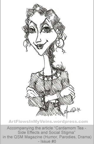 Cartoon Caricature Pen Ink sketch of Anand's Wifey - The QSM Magazine Issue 0, Humour, Parodies, Satire, jokes etc.